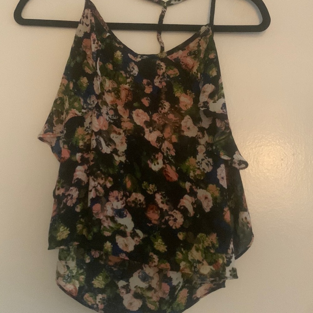 Sis Sis floral dark blue sheer ruffled tank